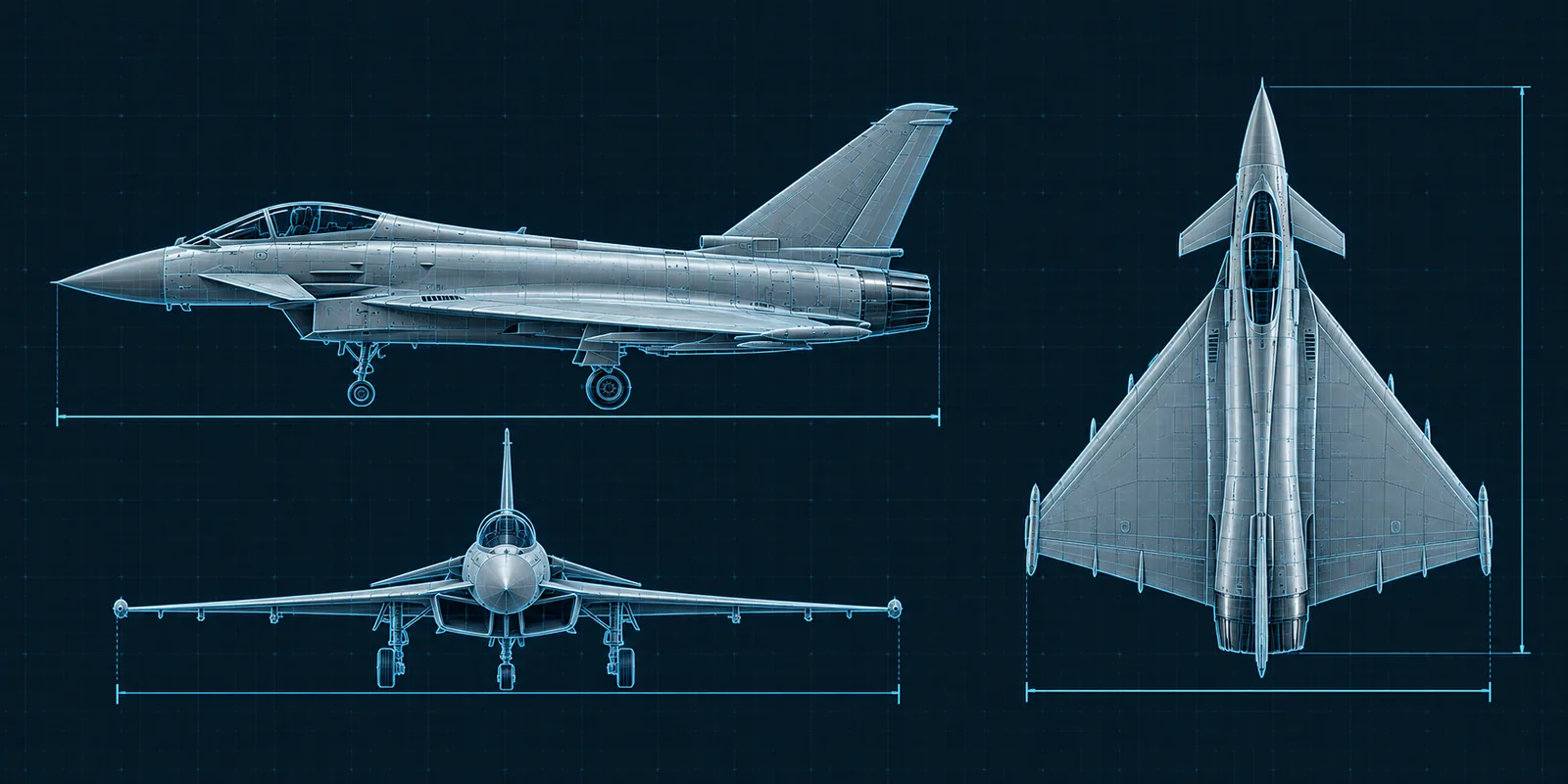 Technical three-view illustration of the Typhoon II