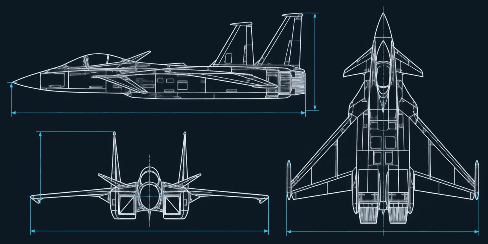 Technical three-view line drawing of the F-15S/MT Eagle+