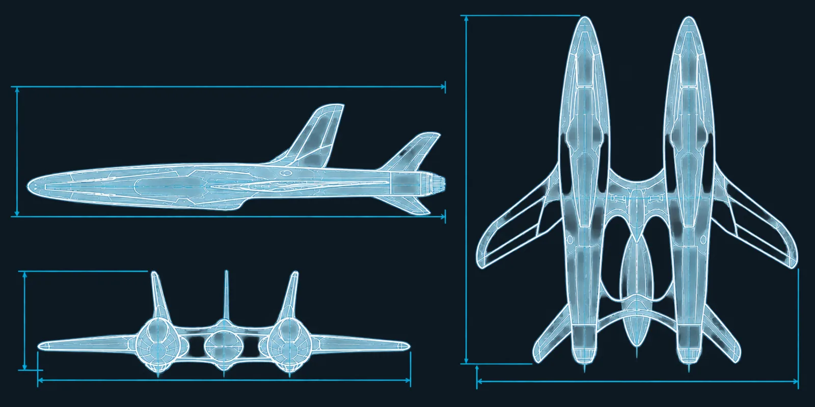 Technical three-view line drawing of the R-201 Asterozoa