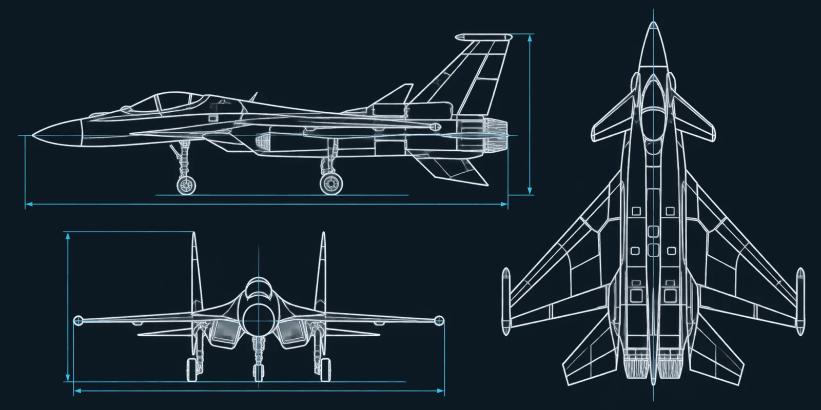 Technical three-view line drawing of the Su-37 Super Flanker-R