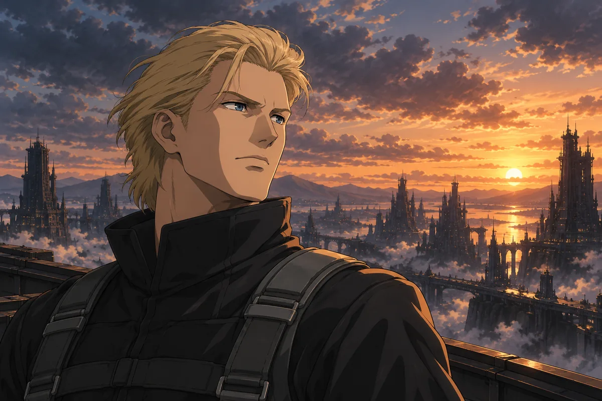 Abyssal Dision against a city skyline at dusk