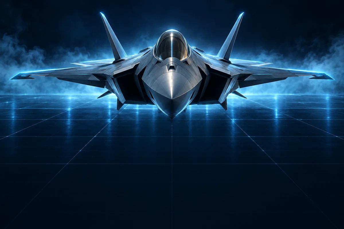 Ace Combat 3 Remix key art: a fighter jet head-on over a glowing grid