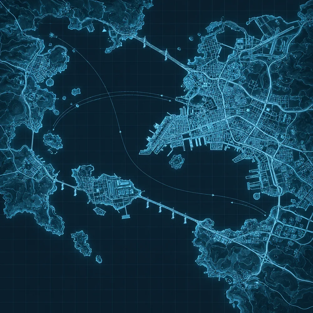Tactical map of a coastal city