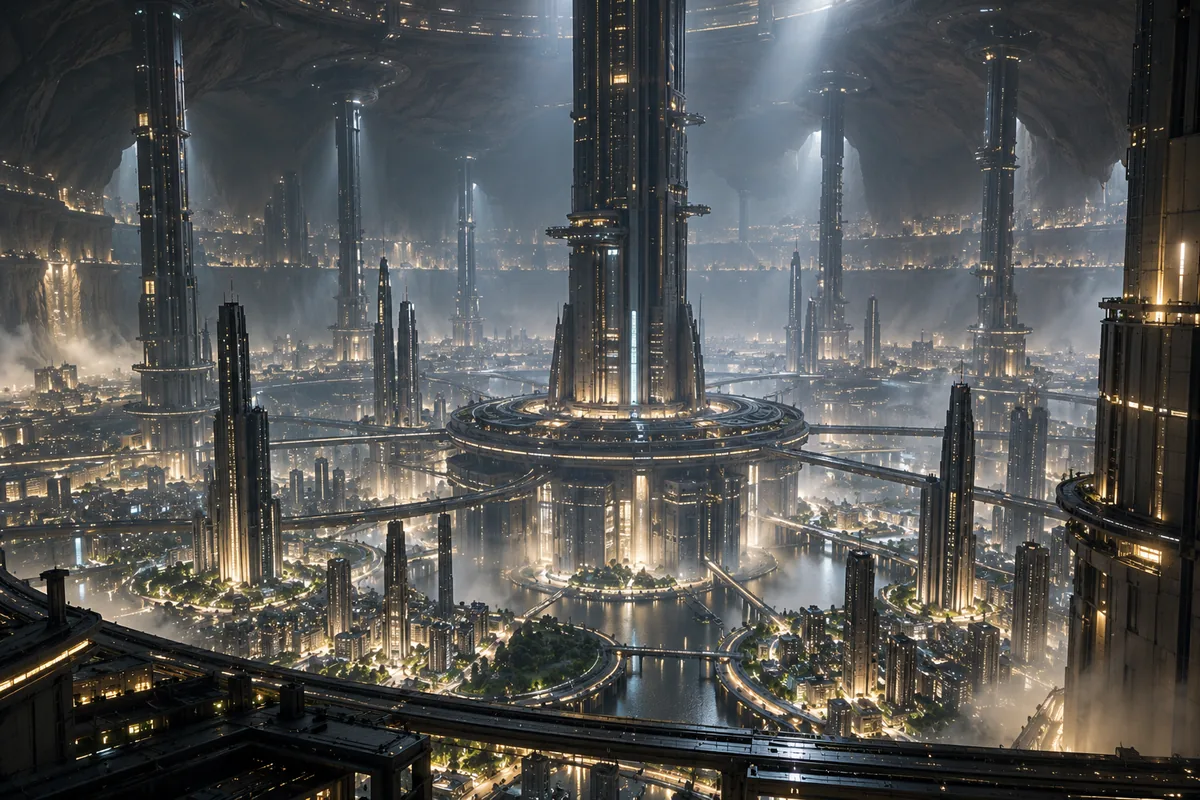 An enormous underground city inside a cavern