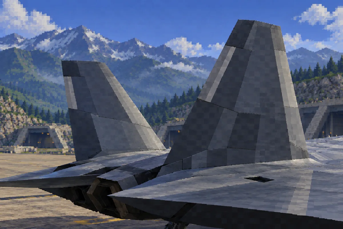 Fighter jet tails rendered with original low-polygon geometry
